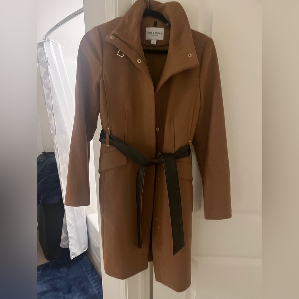Cole Haan Trench Brown Coat with Dark Brown Leather
